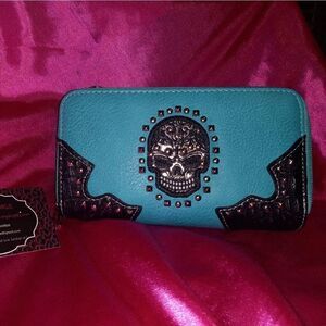Skull Head Embroidered Wallet/Wristlet  
